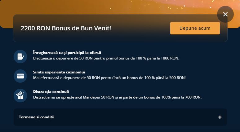 Depune și primește bonus de bun venit în trei etape