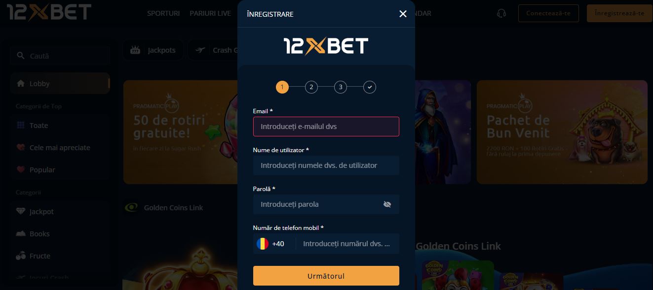 Înregistrează cont nou completând formularul de înscriere